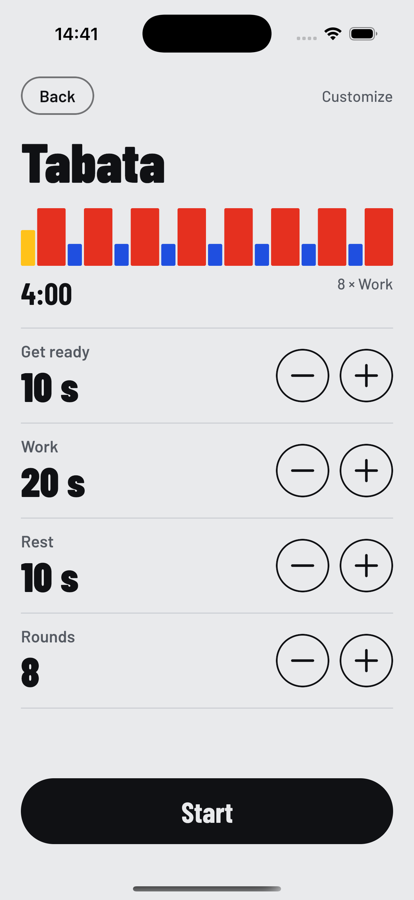 JustRounds Customize screen